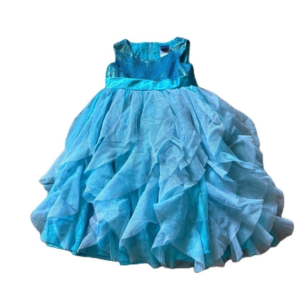 Disney Elsa Sparkling Blue Ruffled Dress Sz 6 Sequin Frozen